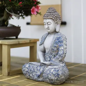 Творчески седнал Буда украса Китайски Дзен интериор на вътрешния двор градина открит планировка тераси Буда Цветен стил седнал Буда