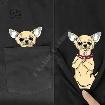 Тениска ChihuahuaMiddleHand In Джоб За любителите на кучета, Черен Памучен Мъжки t-shirt Made in USA с герои от анимационни филми, мъже, Унисекс, Новата Модерна тениска