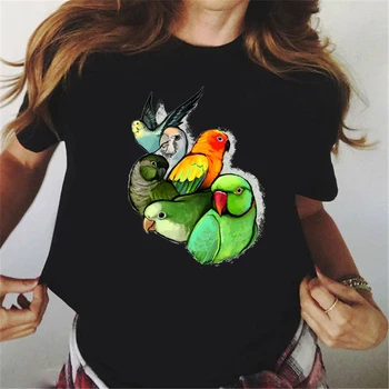 Тениска с изображение на пълни папагали, птици и животни, дамски дрехи в стил харадзюку, kawai, забавни черни тениски, дамски блузи в стил tumblr, тениска
