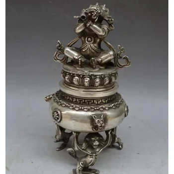 Тибетски сребро-бронзова кадилница за тамян Буда Махакалы