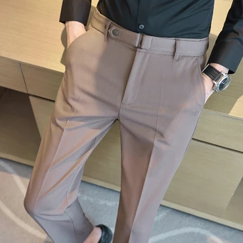 Тъмните есенни и зимни, мъжки официални панталони 2023, нов модерен дизайн на колана, мъжки прости приталенные бизнес ежедневни универсални панталони