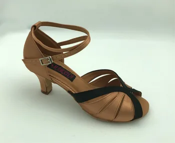 Удобни и модерни обувки за балните танци салса и латино танци тъмно кафяв сатен обувки за танго и партита за жени 6223TB безплатна доставка
