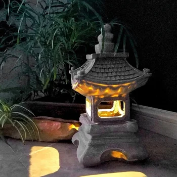 Украса на двора в японски стил, слънчева лампа от смола, разкошен осветление, ландшафтни тела Дзен, украса за дома, градинарство-FS-PHFU