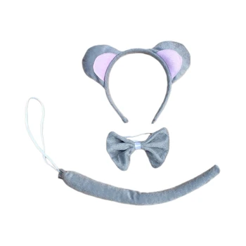 Уникална кадифе превръзка на главата под формата на миши уши, носи вратовръзка и опашката, диадема за възрастни на Хелоуин