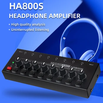 Усилвател за слушалки HA800S 8-канален аудио стерео/моно усилвател за запис на музикално миксер Ультракомпактные усилватели на звука