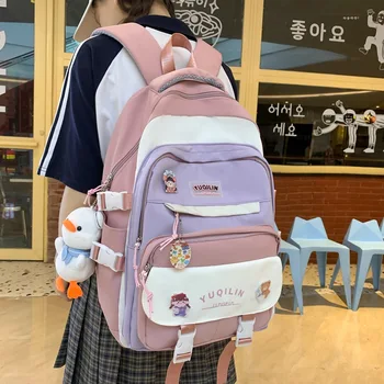 Училищни чанти за момичета, скъпа раница за учениците от среден, женски найлонов случайни корейски раница
