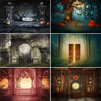 Фон за снимки Bonvvie Магически къща, свещник, замък, тиква, ретро портрет, на фона на Хелоуин за фото студио