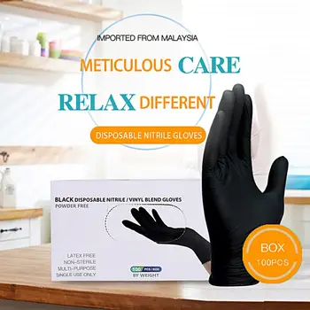Фризьорски ръкавици 100шт, отлични за еднократна употреба черни латексови ръкавици без прах за ежедневно носене, защитни ръкавици, ръкавици