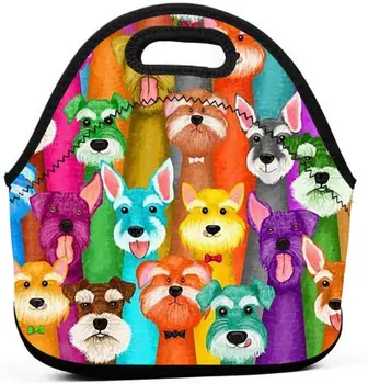 Цветна неопреновая чанта за обяд с красиви кучета, множество изолирани чанта за обяд с цип, обяд-бокс за училище, на пикник и пътуване