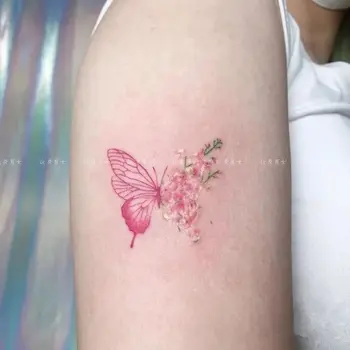 Цветни временна татуировка с цвете и пеперуда, романтична стикери с татуировки, татуировка на китката, водоустойчив художествена татуировка, трайни фалшиви татуировки