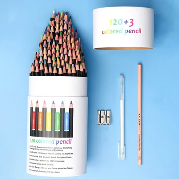 Цветни моливи премиум-клас KALOUR 123 бр. (120 цвята), мека сърцевина за художници с ярък цветен дизайн, за люпене за начинаещи деца