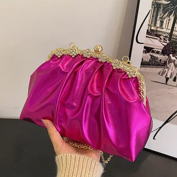 Чанта през рамо от лачена кожа за жени 2023, нови вечерни чанти с веригата, висококачествена и луксозна модерна чанта на рамото за партита, женствена чанта