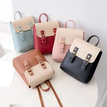 Чанти в ярки цветове за жени, раница, водоустойчив висококачествена мини чанта за момичета, кожена студентски училищна чанта, раница, чанта през рамо