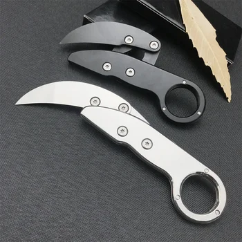 Черен/сребрист тактически сгъваем нож с механичен нож, джобен нож, уличен многофункционален EDC Karambit, ловен нож походный