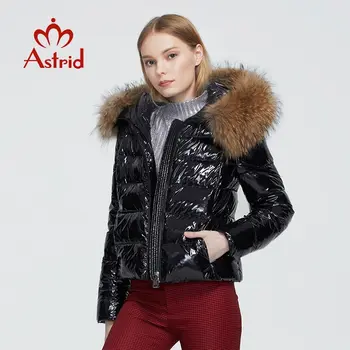 Astrid 2022, Ново зимно дамско палто, дамска топла дебела парк, модни черна къса яке с качулка от кожа на миеща мечка, дамски дрехи 7267