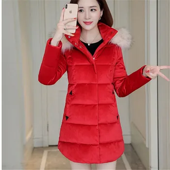 Корейската яке-пуховик от едно канарче, кадифе и средна на дължина, женски нови зимни градини, модно коварен топло памучно палто дамско палто G2884