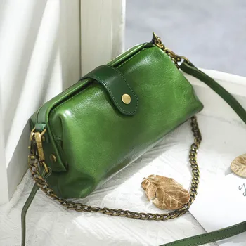 Модерен дамски многофункционална чанта-месинджър от естествена кожа-високо качество с веригата на малкия рамото от естествена телешка кожа, клатч, чанта