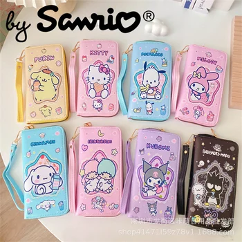 Нов Sanrio Hello Kitty Kuromi Cinnamoroll Портфейл Държач За Карти Портфейл За монети Чанта Аниме Мини Дълги Кавайные Сладки Мультяшные Подаръци За Момичета