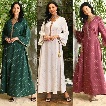 Рокля Абая с лека ивица от полиестер и сатен, ежедневни рокли за възрастни, мюсюлманска жена, Абая на загуба