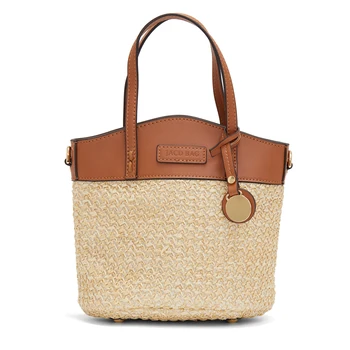 Чанта през рамо от слама за жени, дамска плажна чанта-торба от ратан, тъкани от слама